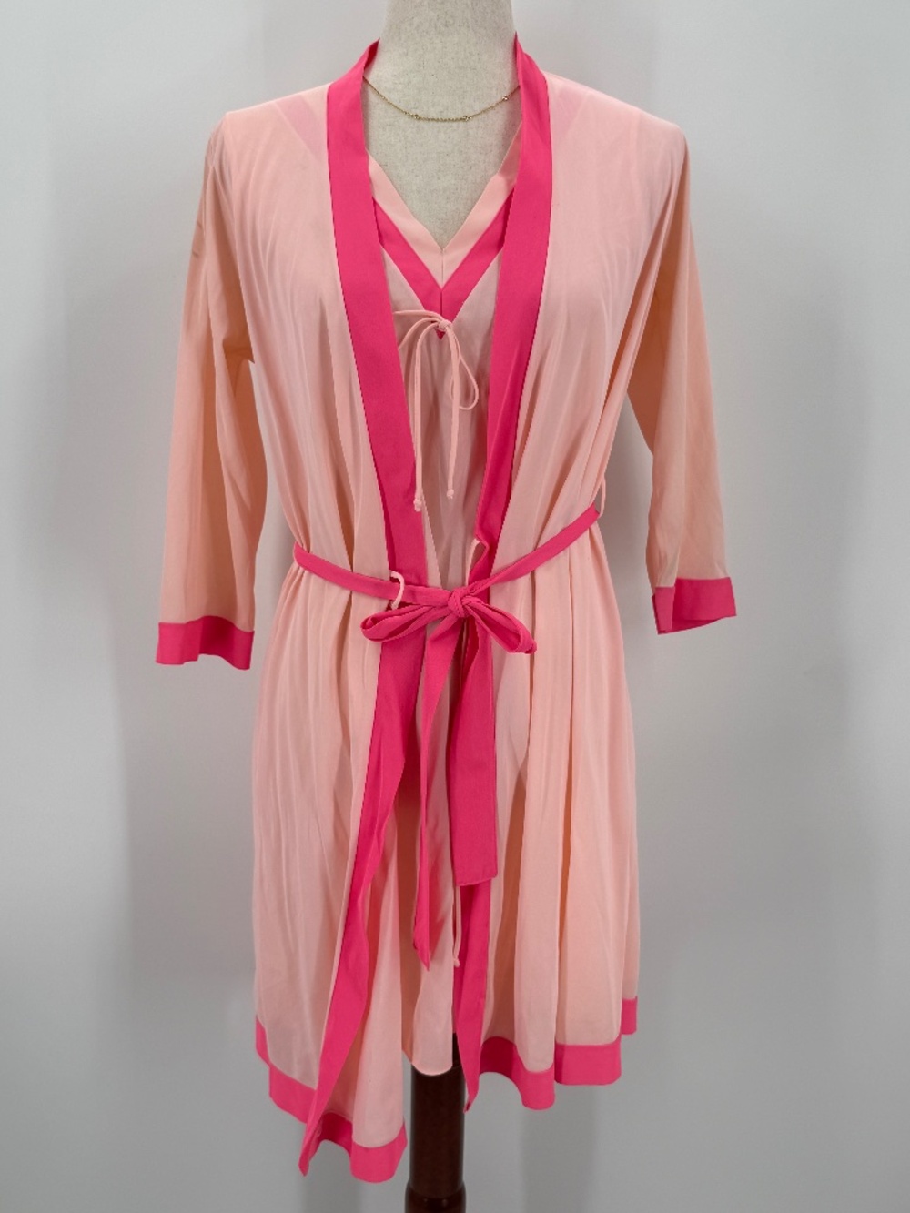 Vintage 60s 70s Gaymode Penneys Peignoir Set Pink Robe Nightgown Small ILGWU